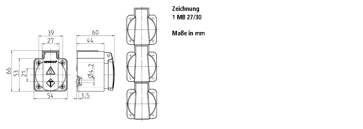 Anbausteckdose IP44 50x50mm ger sw Kst schraubl.Kl hfr