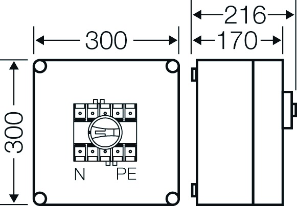 Lasttrenngehäuse 100A 690V 300x216x300mm IP65