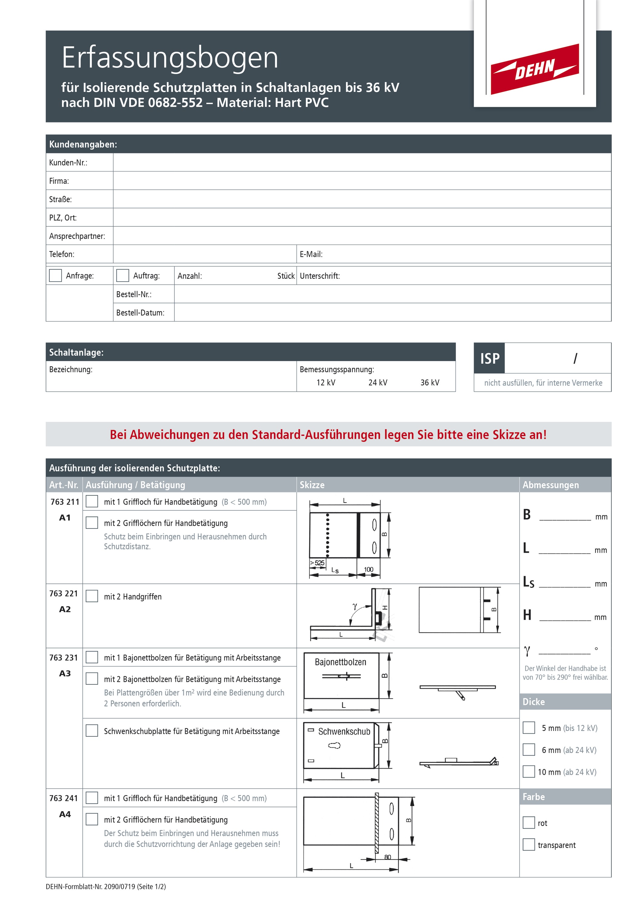 Isolierende Schutzplatte Hart-PVC A2 36kV