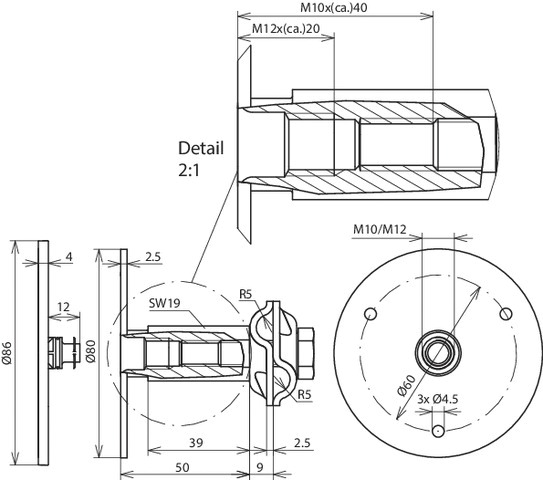 Erdungsfestpunkt M10 V4A Ø80mm 50mm Edelstahl (V4A)