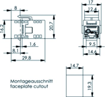 Modular-Kupplung 6 RJ45/RJ12 ger Buchse/Buchse einrasten