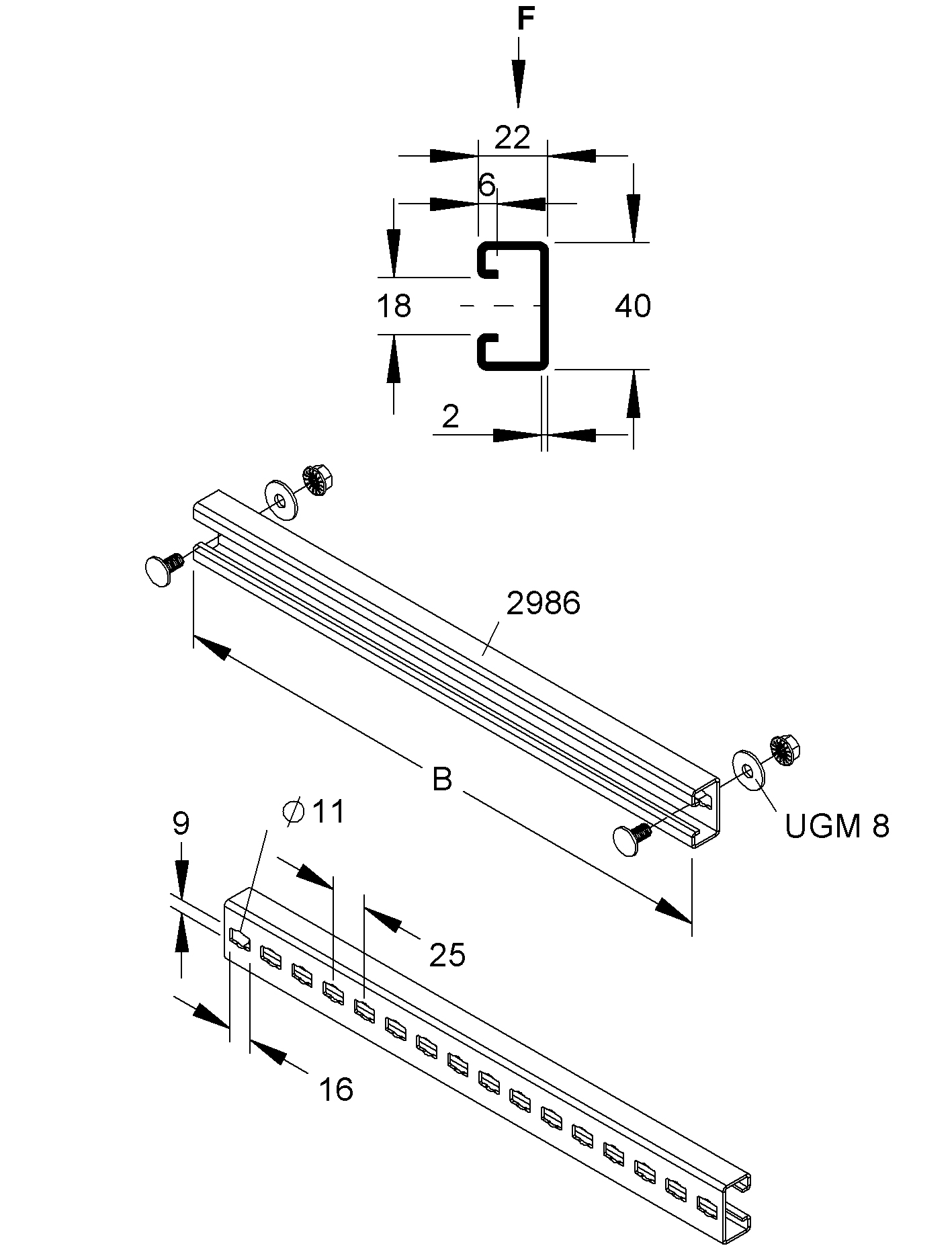 Sprosse Kabelleiter 1200mm ST