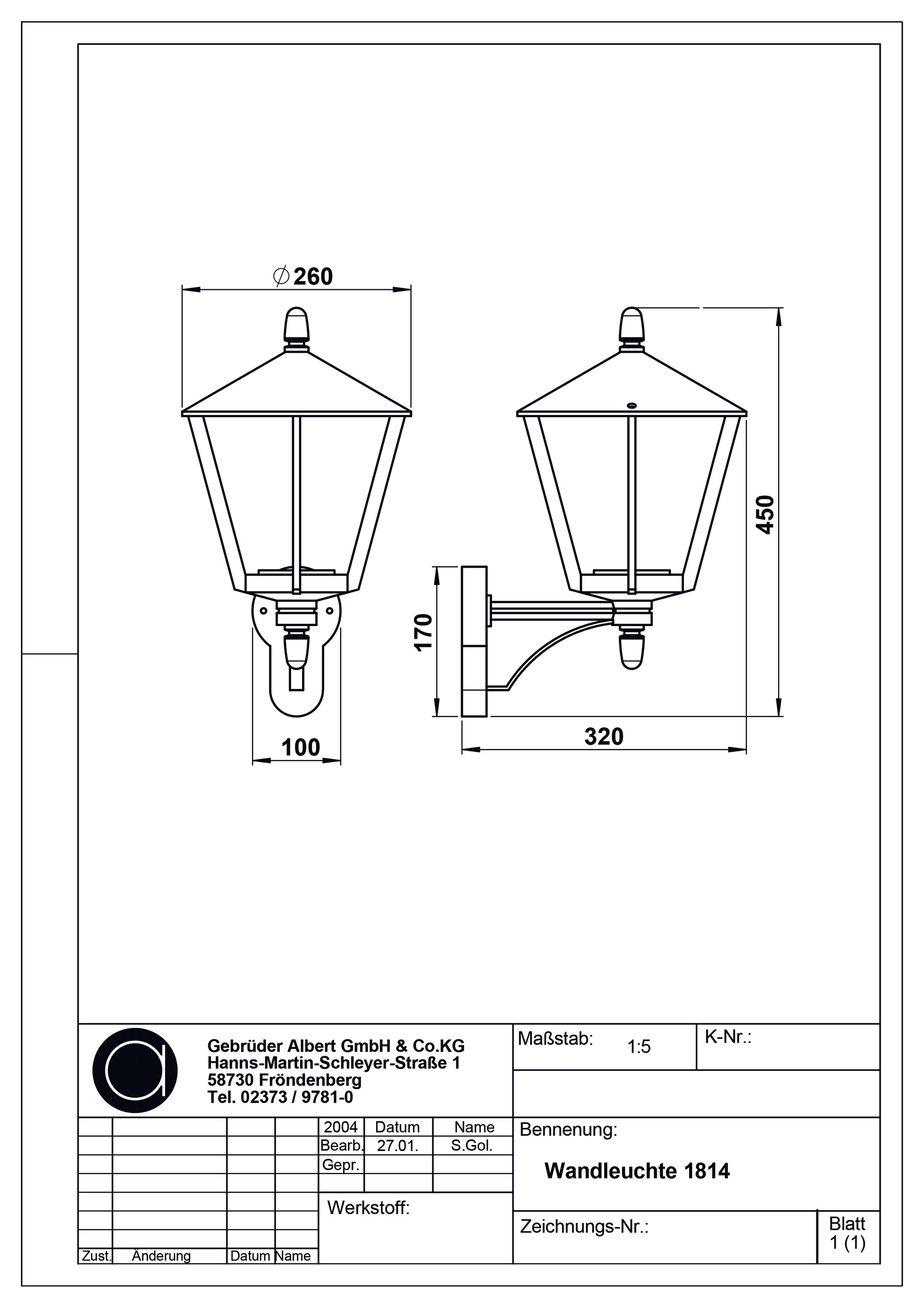 Wandanbauleuchte 57W HV sw IP44 E27 Ø260x450mm