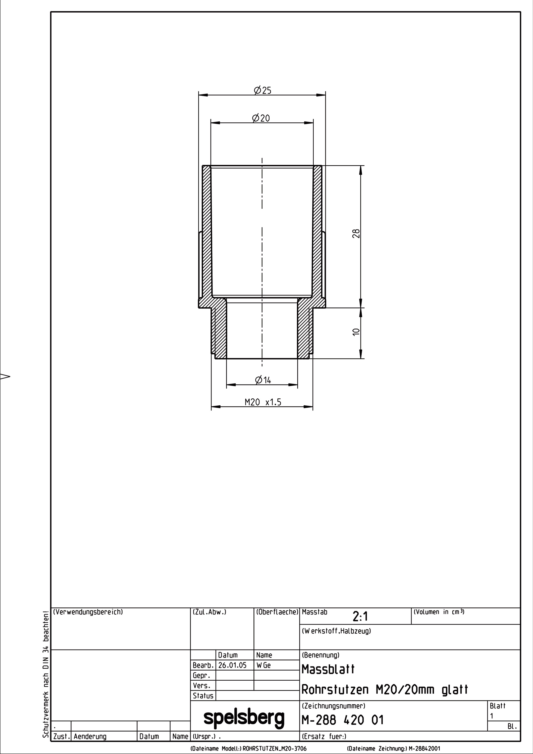 Kabeleinsteckstutzen IP20 Ø20mm lgr hfr offen