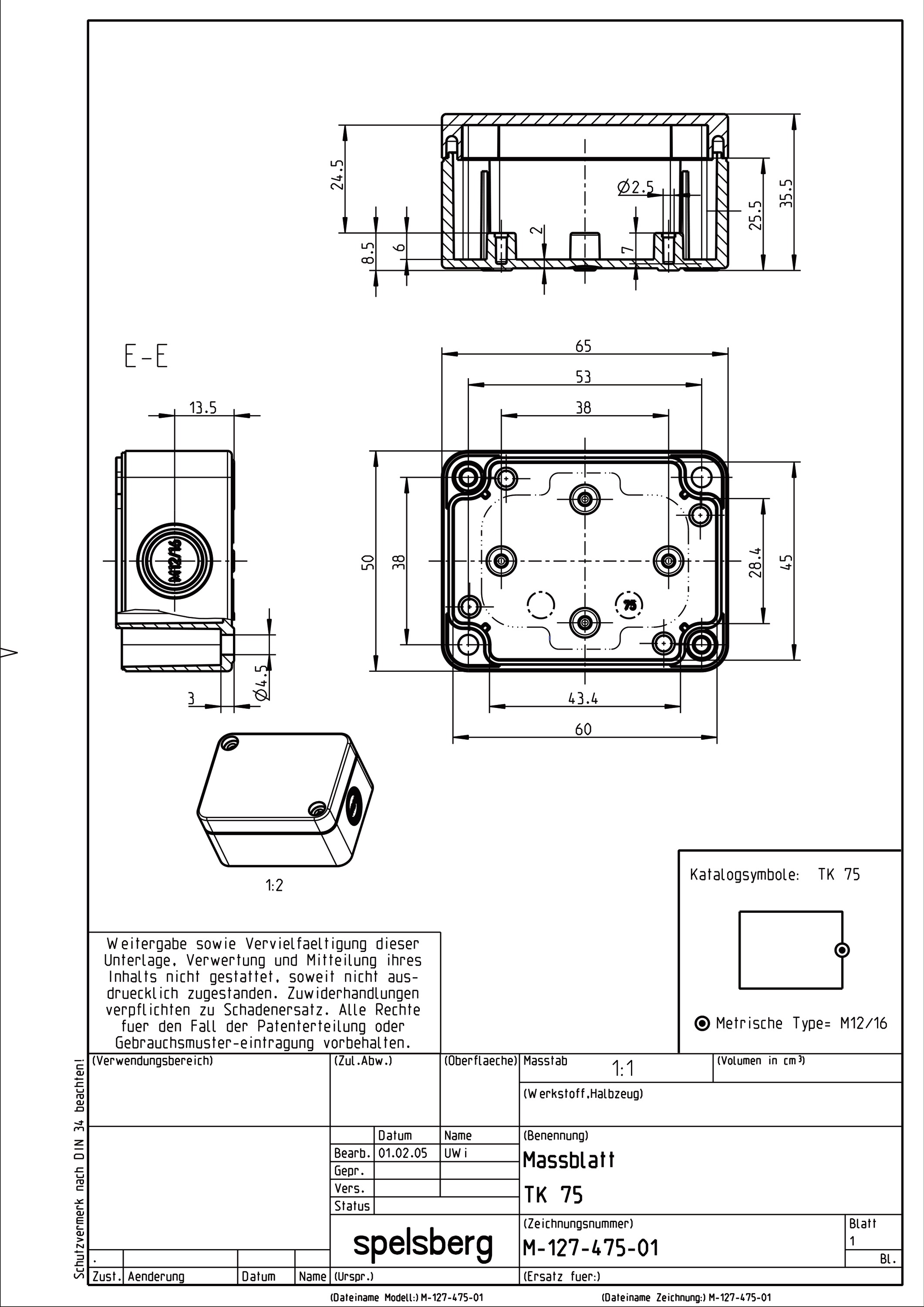 Leergehäuse Kst IP66 B50xH65xT35mm ET24mm geschl