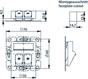 Modulaufnahme aws 2f Kanaleinb schräg Schneidklemme IDC m.Staubschutz