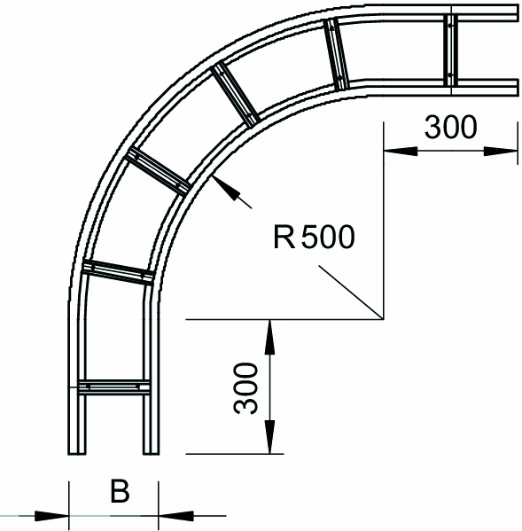 Bogen Kabelleiter horiz horiz 90° Weitsp 110x200mm R&#x3D;500mm