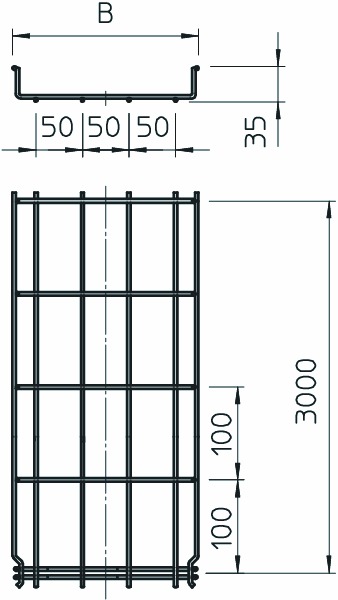 Gitterrinne U-Form GRM-Serie geschraubt 35x100x3000mm int.Verb 3500qmm