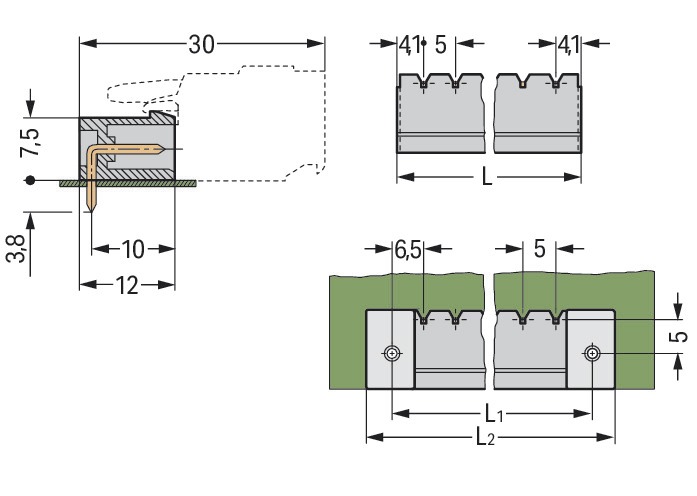 Platinenstecker Stift 14p Serie 231 gr 1re 5mm Zinn Löt frei