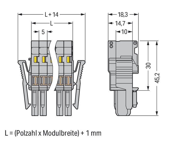 Verbindungsklemme 2p gr Serie 769 32A 0,08-4qmm Thermopl 25,6mm Federzugans