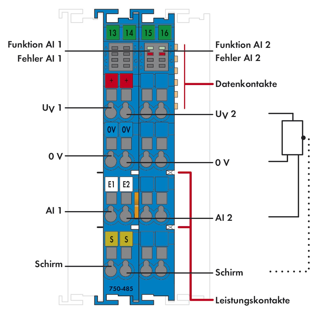 Analoges I/O-Modul DC Serie 750 24V Eingang Widerstandsthermometer Ausgang