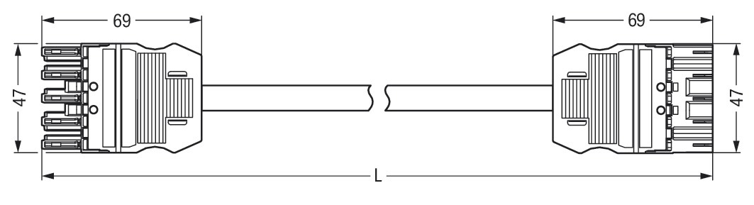 Verbindungskabel 5p Serie 771 H05VV-F sw 1,5qmm 5x1,5qmm L1000mm Buchse Stecker