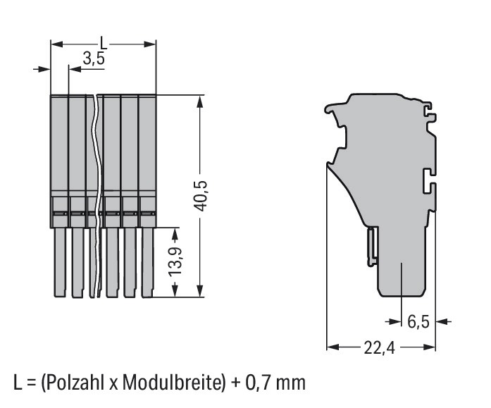 Verbindungsklemme 2p gr Serie 2020 13,5A 0,14-1,5qmm Thermopl 3,5mm Federzugans