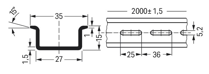 Tragschiene ST g/vz Serie 210 L2000mm Langl Hut_35/15mm