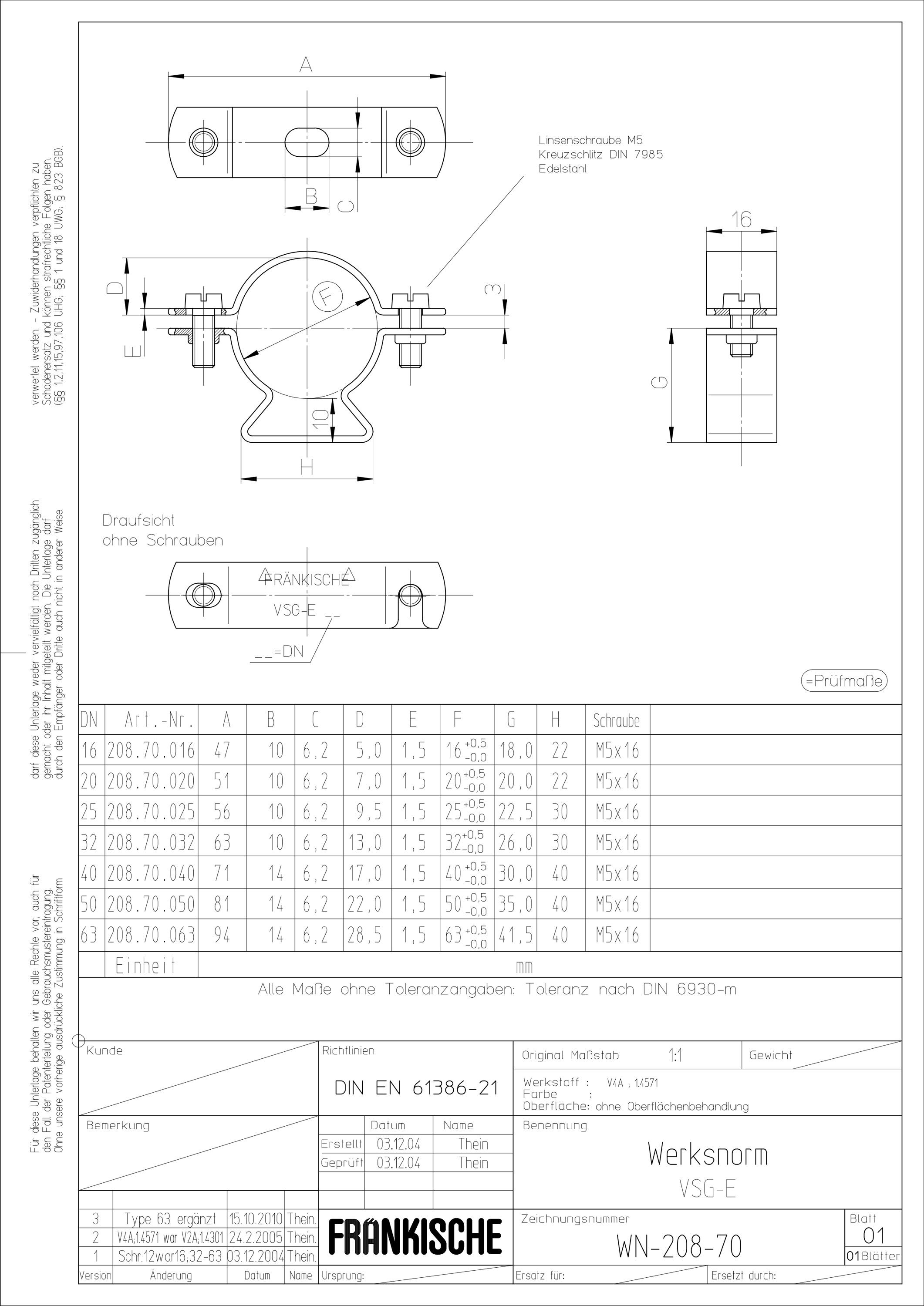 Befestigungsschelle Rohr Ø63mm VA unbeh