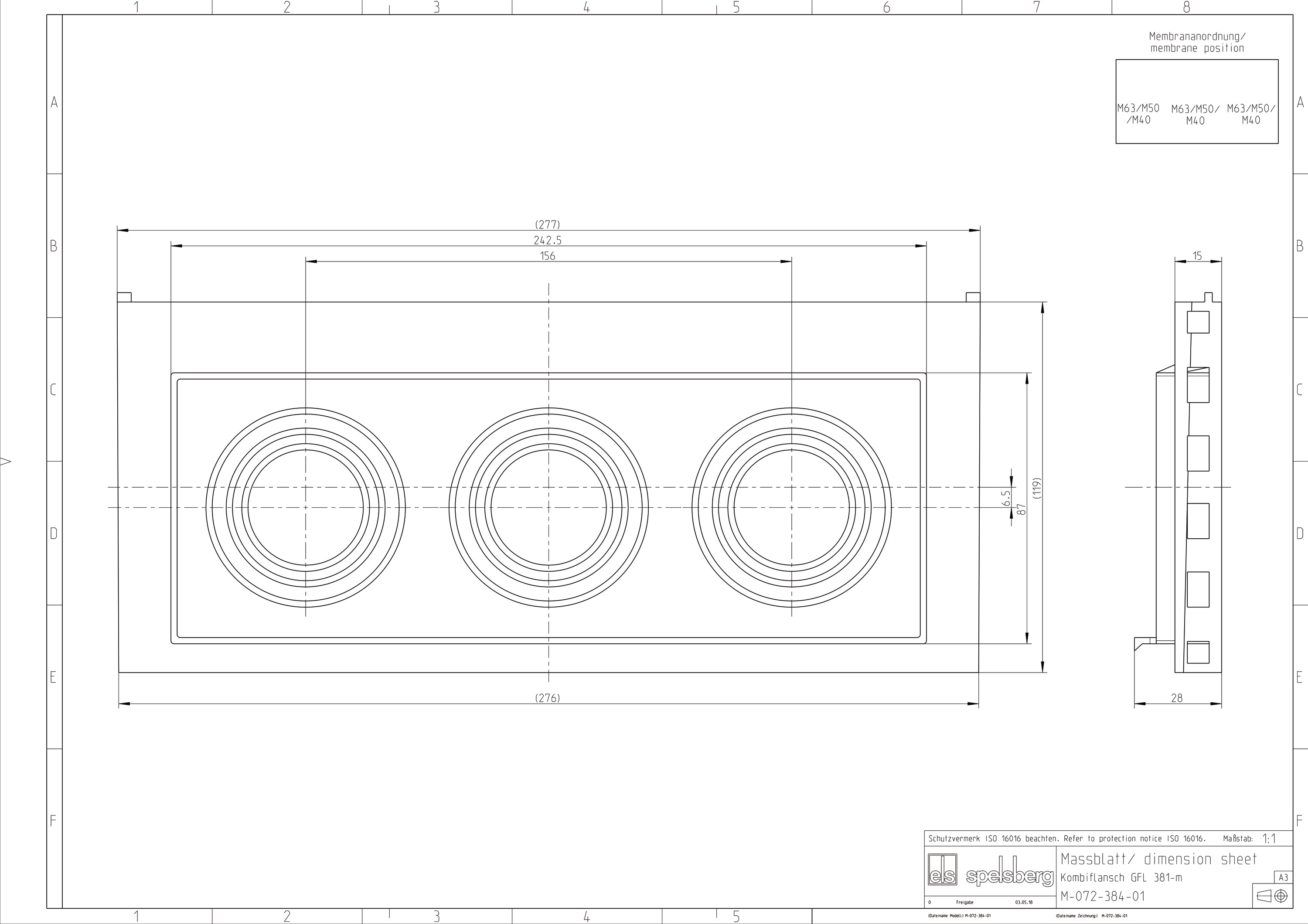 Einführungsflansch Kst 277x119mm unbeh Kabelverschr Vorprägungen