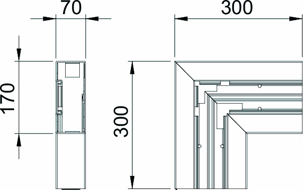 Flachwinkel GEB-K UT 70x170mm Kst rws unbeh RAL9010