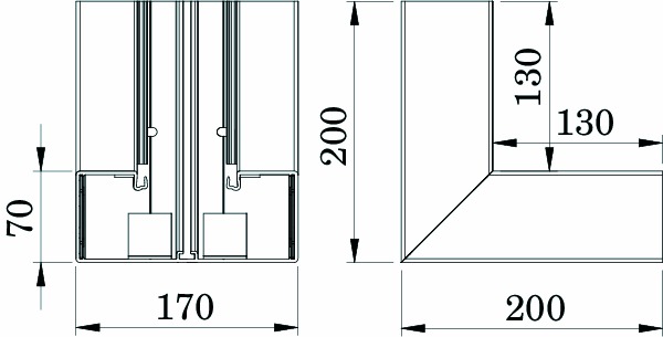 Inneneck GEB-K Kst UT 170x70mm rws unbeh RAL9010