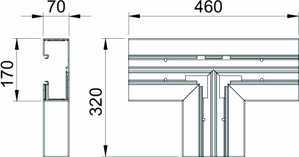 T-Stück GEB-K 170x70mm UT Kst rws RAL9010 unbeh