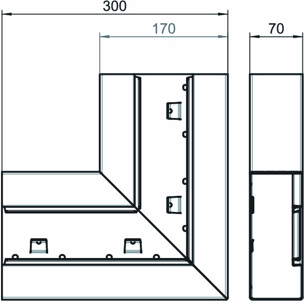 Flachwinkel GEB-K UT 70x170mm ST rws hfr besch RAL9010