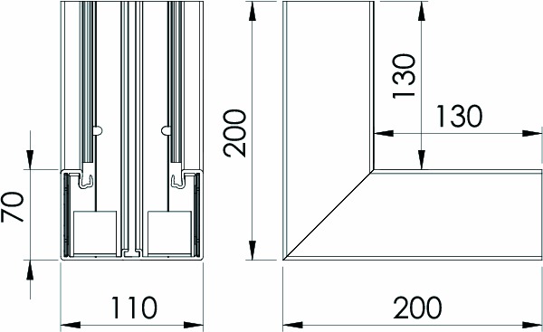 Inneneck GEB-K Kst UT 110x70mm rws unbeh RAL9010