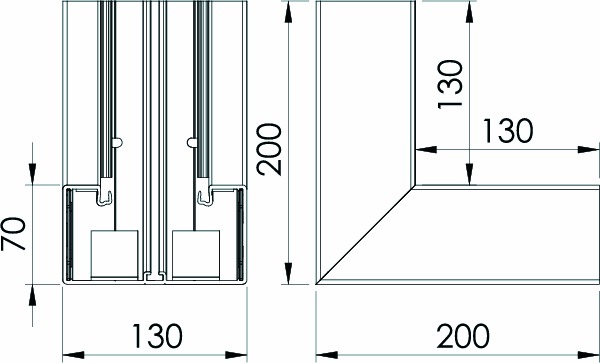 Inneneck GEB-K Kst UT 130x70mm rws unbeh RAL9010