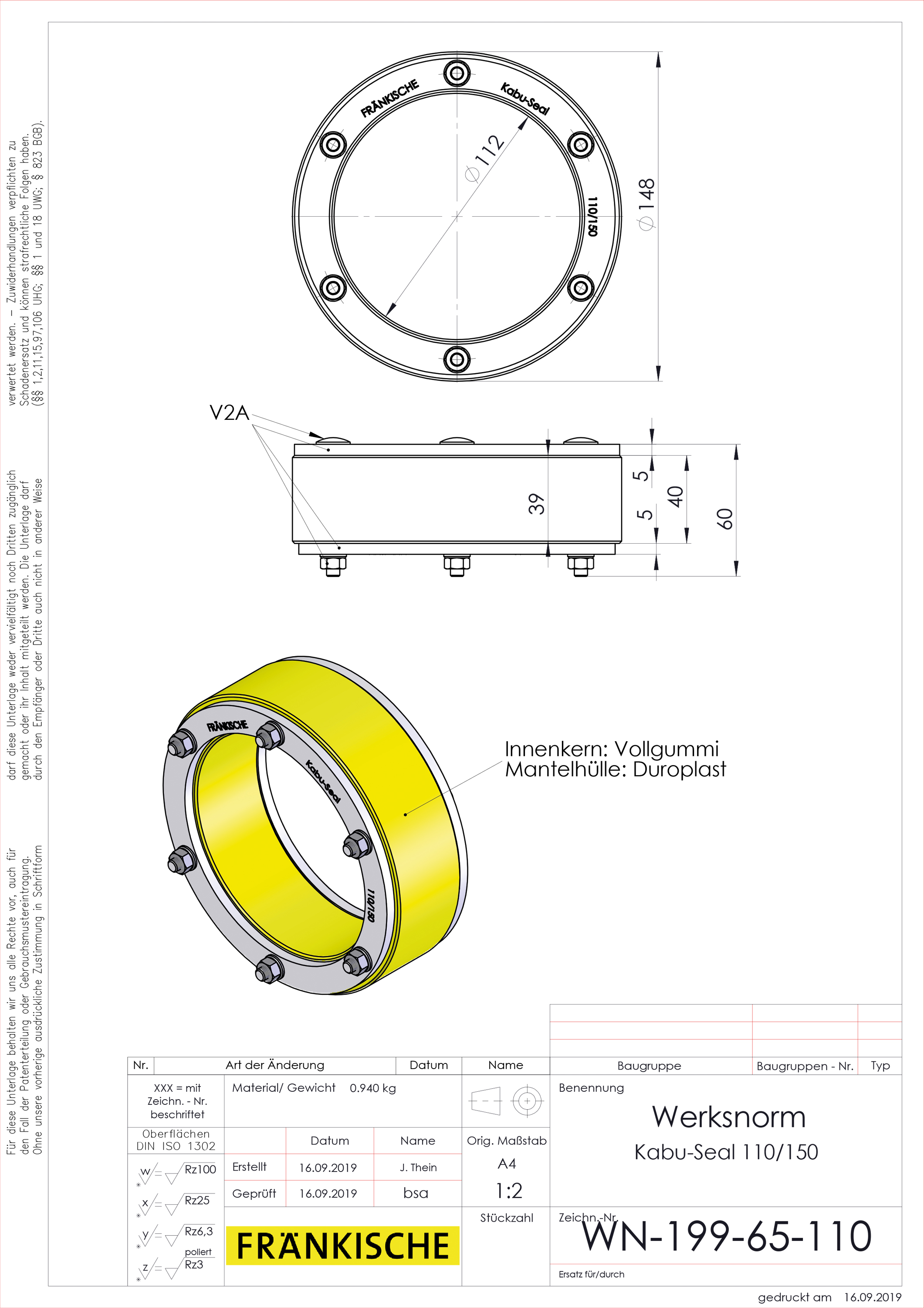 Mauerdurchführung Ø150mm L60mm Pressringdichtung Ø110mm Ø111/105mm