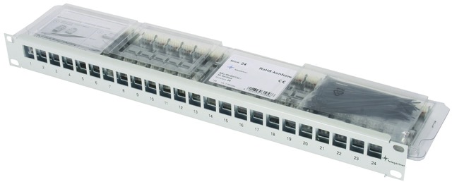 Patchpanel 24Ports 1HE Cat6A Schirm RAL7035 19Zoll-Einbau 44x483x115mm