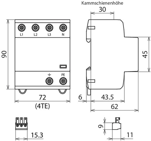 Kombi-Ableiter TS35 4p TN-S TT 230VAC 1,5kV Hutschiene TH35 Netzform TN-S 4TE