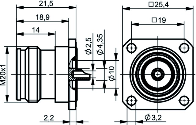 4.3-10-Buchse Rundkabel 5 Löt/Crimp 50Ohm
