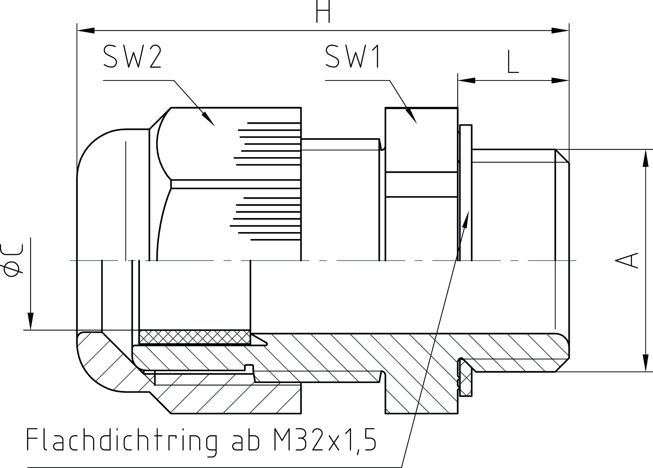 Kabelverschraubung M32 PA gr unbeh 10mm IP68 Polyamid (PA) ger m.Zugentlastung