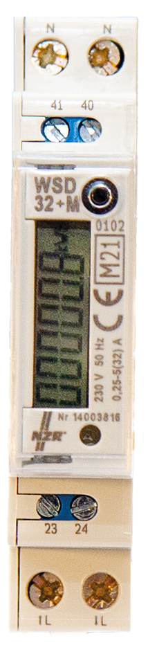 Wechselstromzähler 1ph 32 elektr digi S0 geeicht B 5A 32A 230V/N-L Eintarif 50Hz