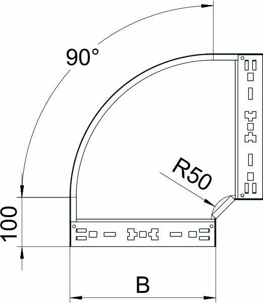 Bogen_starr 90° horiz 60x100mm int.Verb integrierter Verbinder60x100mm R&#x3D;50mm