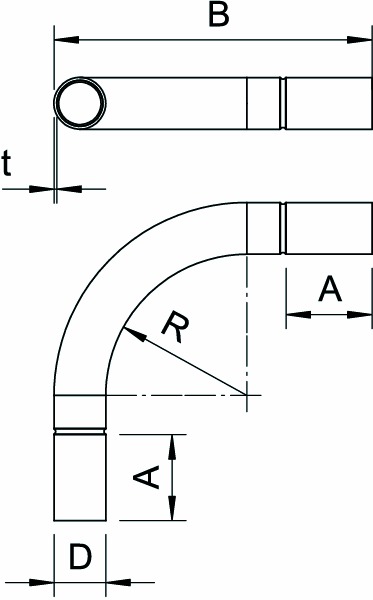 Alu-Steckbogen Ø16mm unbeh Muffe hfr Mit Muffe