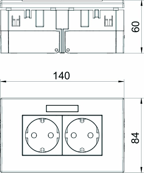 Steckdose 2f rt mt GEB-K IP20 BSF Textfeld/Beschriftungsfläche