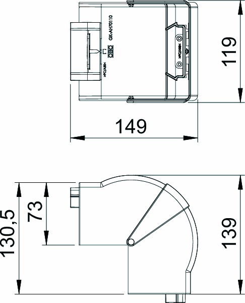 Außeneck GEB-K 73x119mm HFT 80-100° Kst rws RAL9010 unbeh