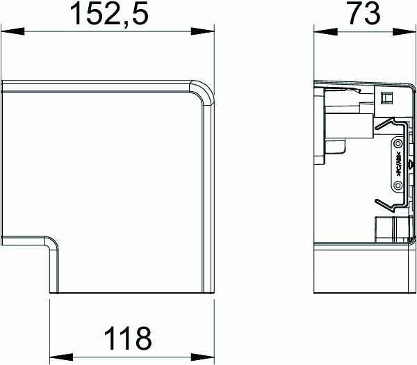 Flachwinkel GEB-K HFT 73x118mm Kst rws unbeh RAL9010