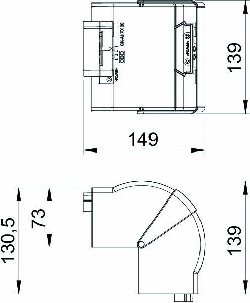 Außeneck GEB-K 73x139mm HFT 80-100° Kst rws RAL9010 unbeh