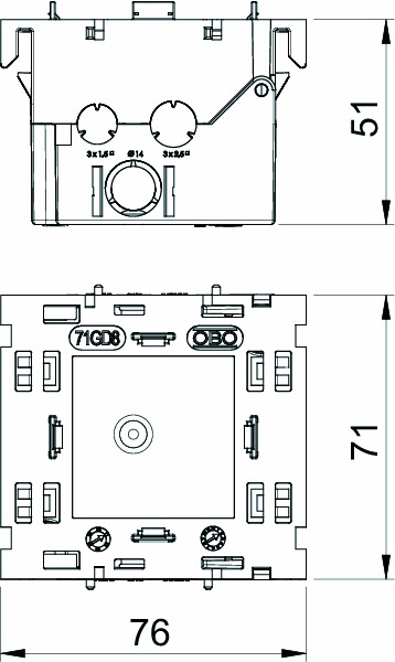 Geräteeinbaudose GEB-K 1f Front RM45 45mm rast geschl