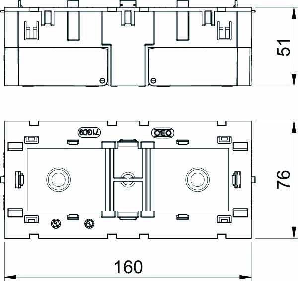 Geräteeinbaudose GEB-K 3f Front RM45 45mm rast geschl