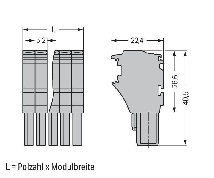 Verbindungsklemme 1p gr Serie 2022 24A 0,25-4qmm Thermopl 5,2mm Federzugans