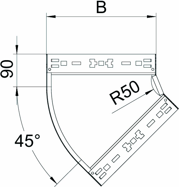 Bogen Kabelrinne 45° horiz 60x150mm int.Verb integrierter Verbinder60x150mm