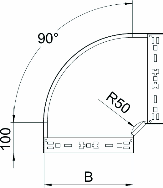 Bogen Kabelrinne 90° horiz 110x200mm int.Verb integrierter Verbinder110x200mm