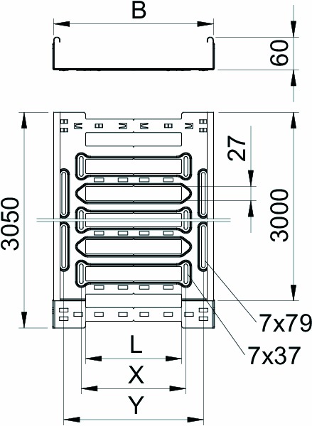 Kabelrinne MKSM-Serie 60x400x1mm Rinne int.Verb 3050mm Seitenl 23800qmm