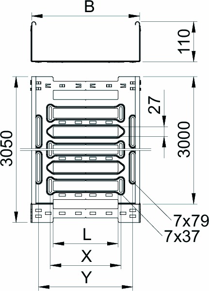 Kabelrinne MKSM-Serie 110x100x1mm Rinne int.Verb 3050mm Seitenl 10800qmm