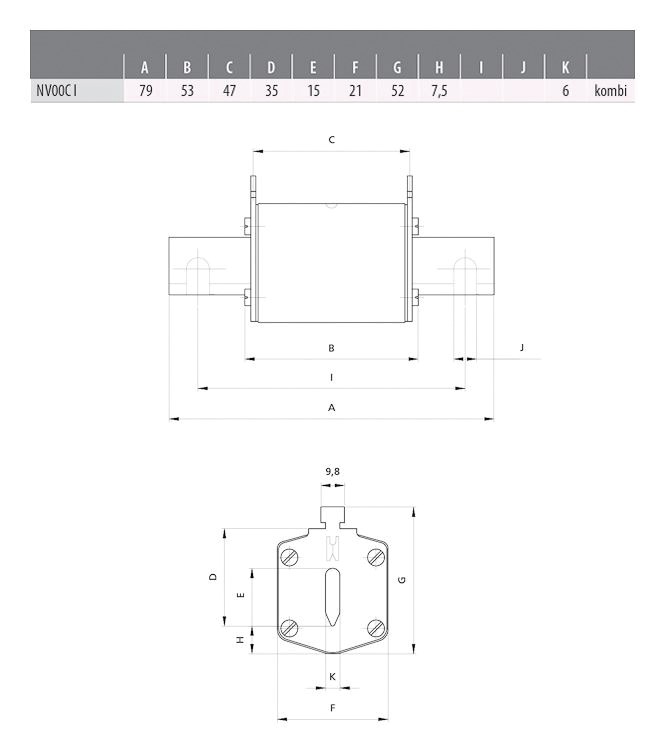 NH-Sicherungseinsatz 2A NH000 500VAC gG IMGL Isolierte Metallgrifflaschen (IMGL)