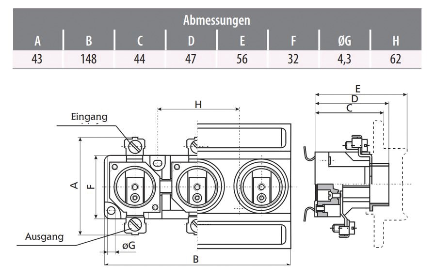 D-Sicherungssockel DIII 3 63A 400V 3p Porzellan m.Abd REG