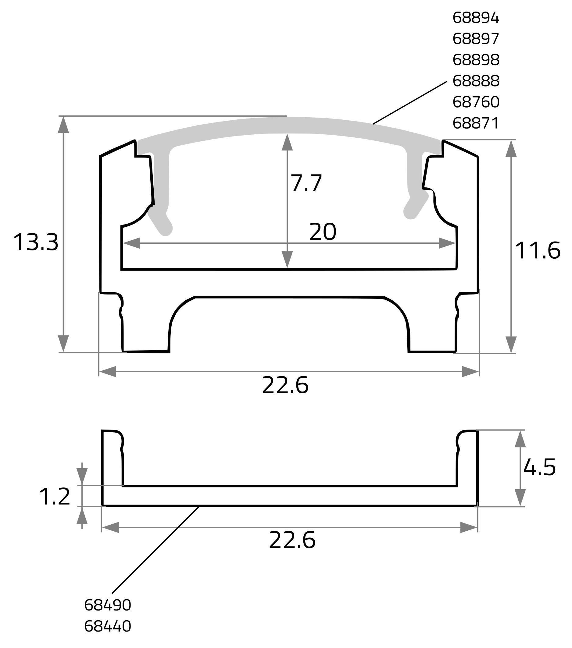 Profil alu IP20 2000x22,6x11,8mm Zubehör