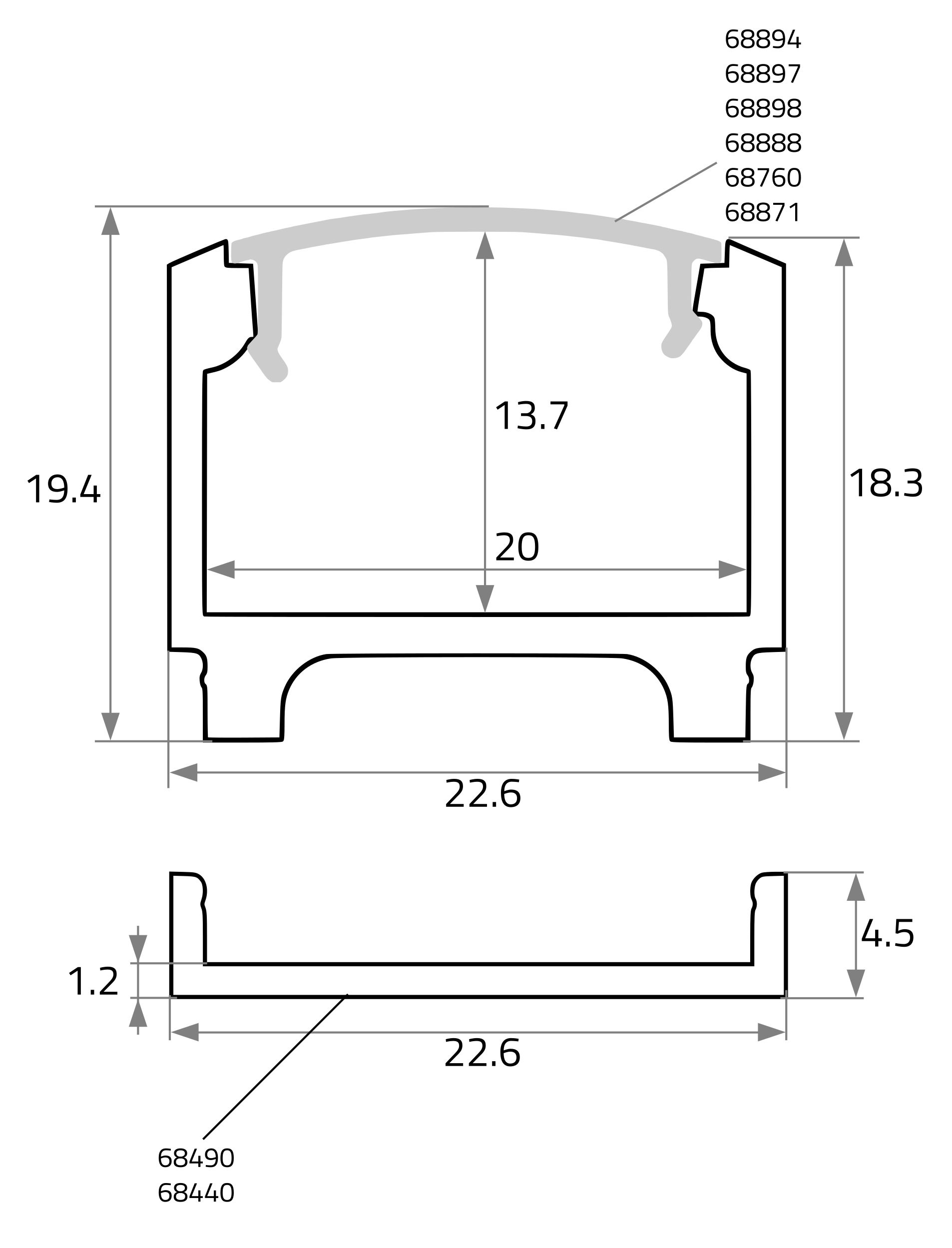 Profil alu IP20 2000x22,6x18,3mm Zubehör