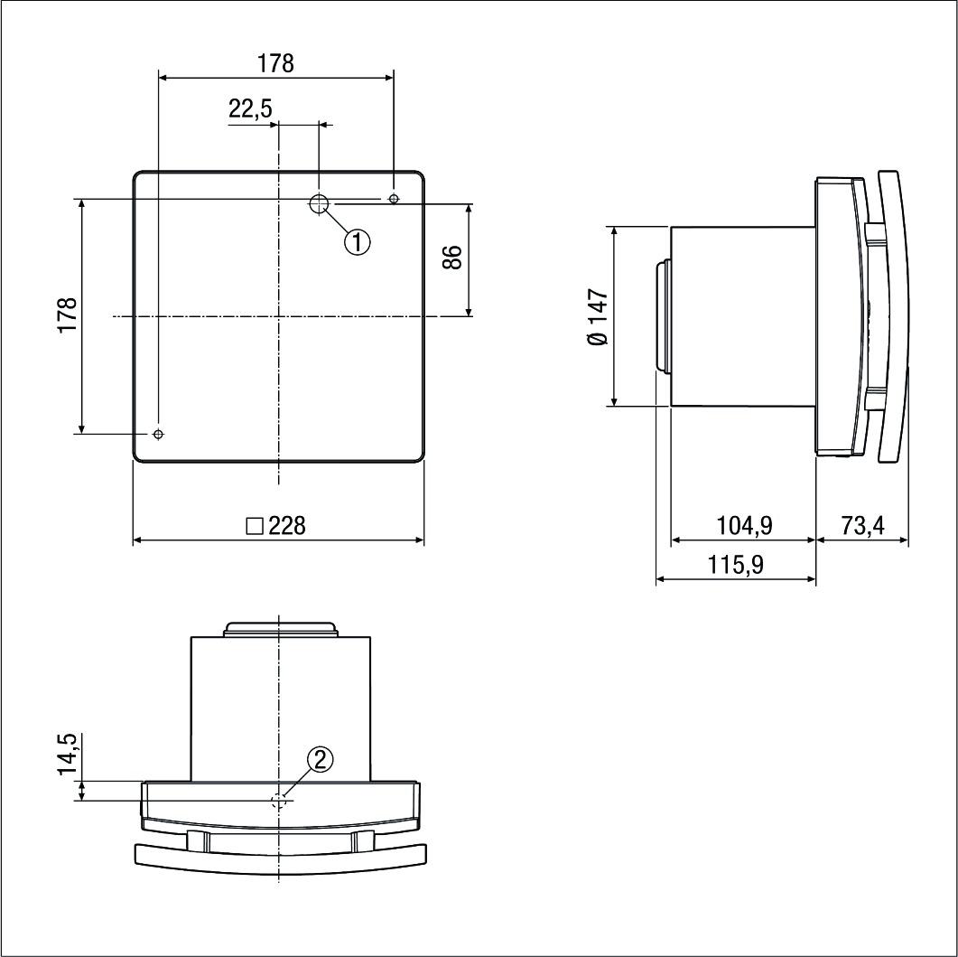 Kleinraumventilator 150mm 230V Standard 250cbm/h AP Kst ws IPX5 50Hz